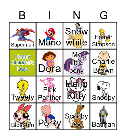 Cartoon Bingo Card