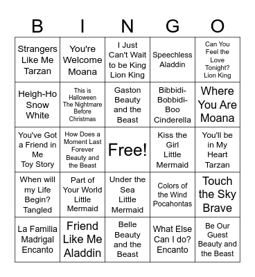 Debbie's Disney Bingo Card Bingo Card