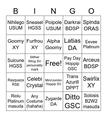 2024 Shinies Bingo Card