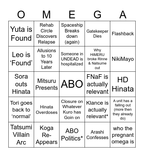 Enstars Omegaverse Episode 13 Bingo Card