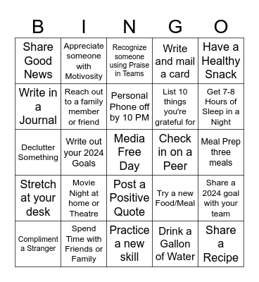 A Positive Peak Season Bingo Card