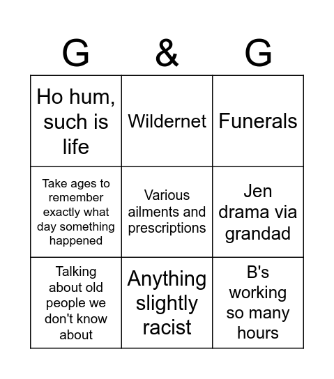 G's bingo Card