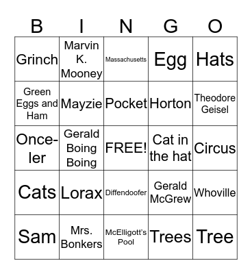 Dr. Seuss Bingo Game Bingo Card