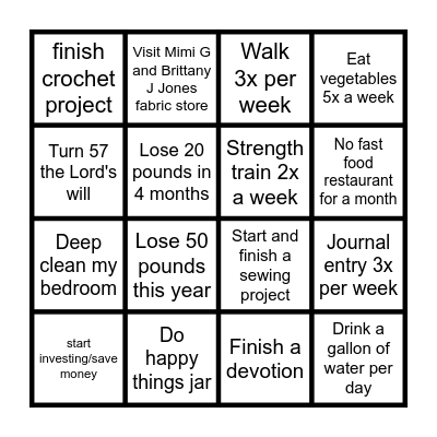 Persevere Bingo Card