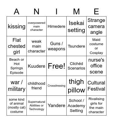 Bingo for Ecchi / Harem anime Bingo Card