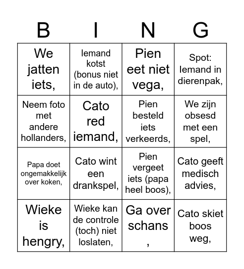 Ski bingo Card