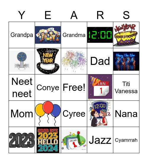 Williams family bingo New Years 2024 Bingo Card