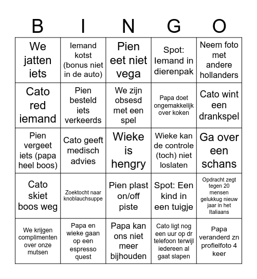 Ski bingo Card