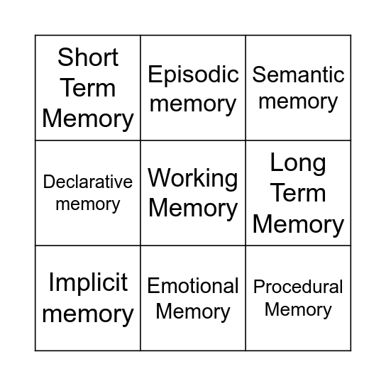 Memory Bingo Card