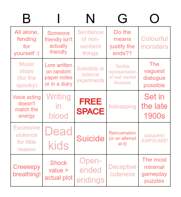 Indie Horror Bingo Card