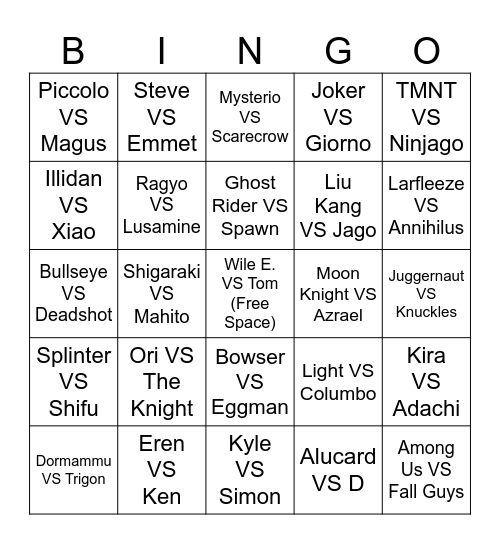 Death Battle Season 11 Bingo Card