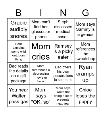 Christmas at the Johnson's Bingo Card