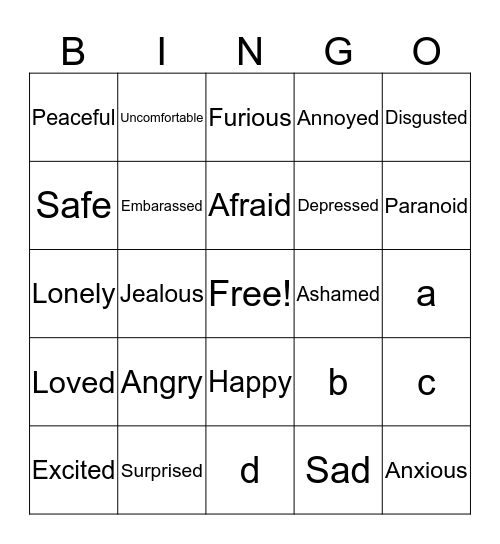 Emotional BINGO Card