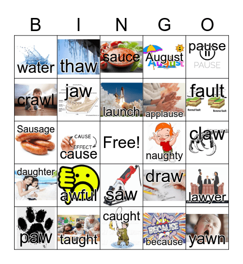 AU and AW Phonics Words Bingo Card