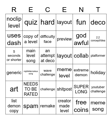 recent gd Bingo Card