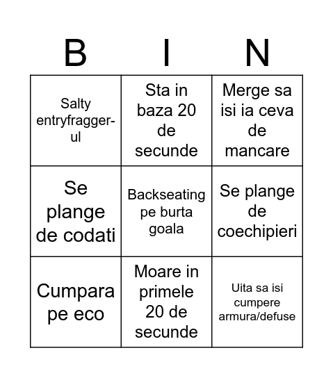 Salty csgo bingo Card