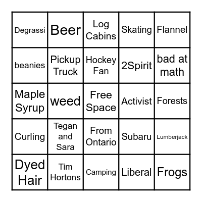 Canadian Lesbian Bingo Card