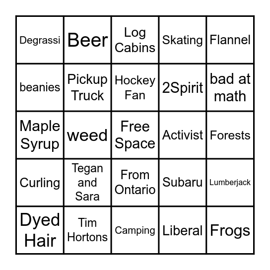 Canadian Lesbian Bingo Card