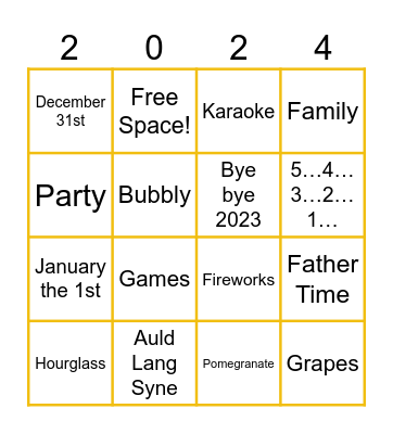 New Year’s Bingo! Bingo Card