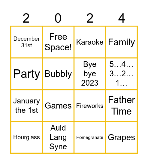 New Year’s Bingo! Bingo Card