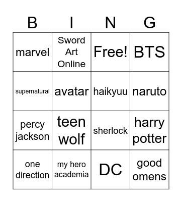 AO3 Bingo Card