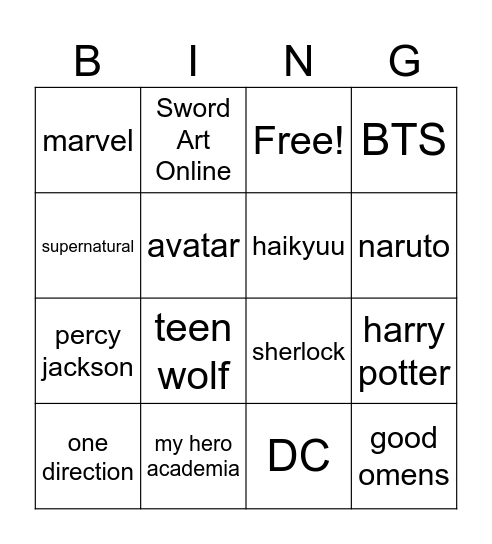 AO3 Bingo Card