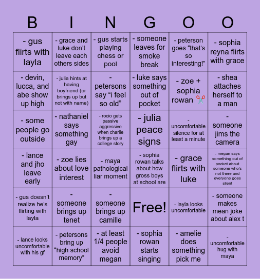 Peterson bingo Card