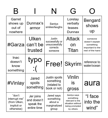 An Ocean of Others Ch 15 Bingo Card