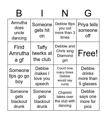 Deb’s birthday Bingo Card