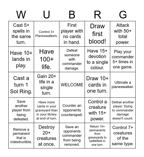 BCG CMNDR WUBRG/BINGO 2.0 Bingo Card