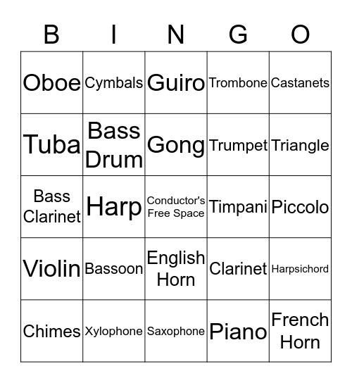 Instrument Bingo Card