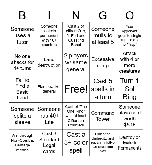 Highlander Bingo Card