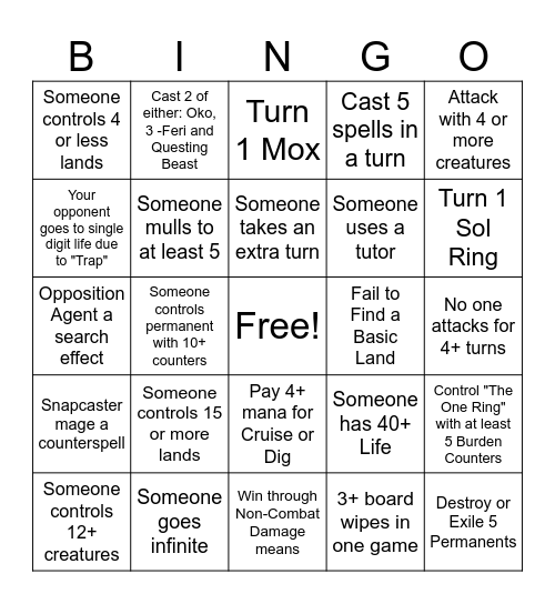 Highlander Bingo Card