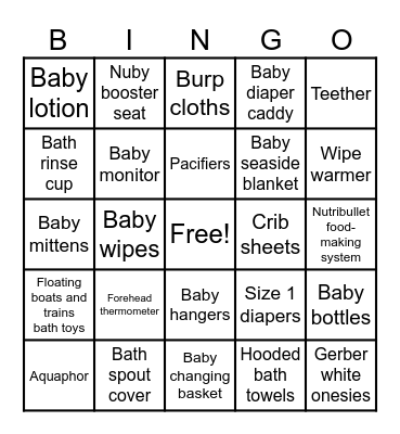 Baby Shower Bingo Card