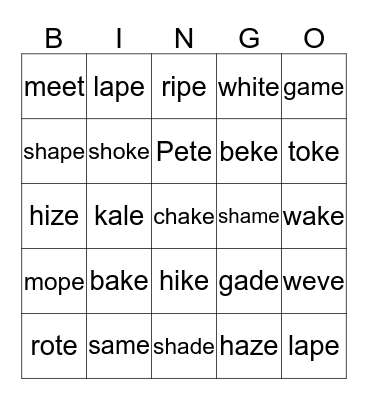 Lively Letters   Bingo Card