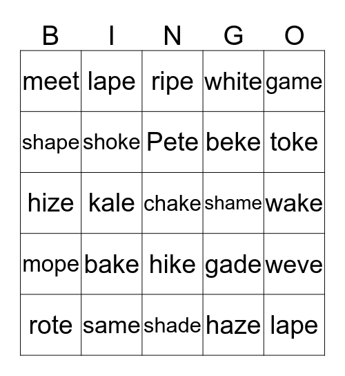 Lively Letters   Bingo Card