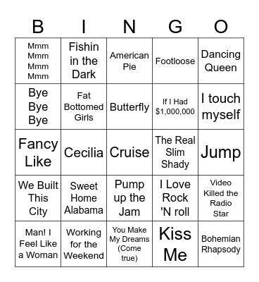 New Years Eve Music Bingo Card