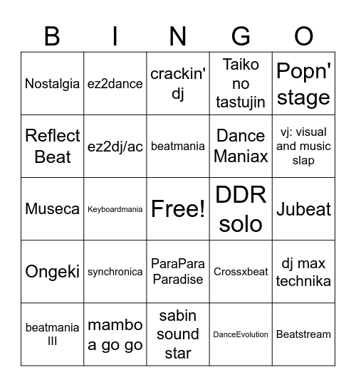 Rare rhythm game Bingo Card