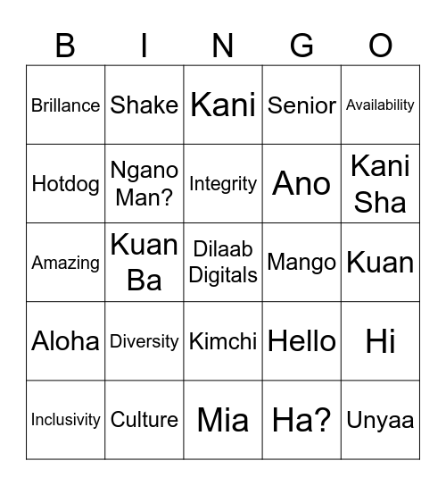 Dilaab Digitals Bingo Card