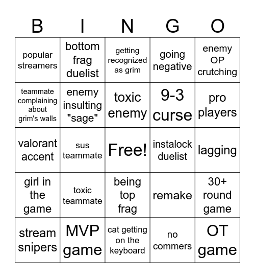 Valorant Bingo Card