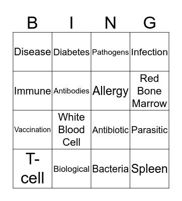 Immune System Bingo Card