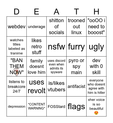 fediverse trannie edition Bingo Card