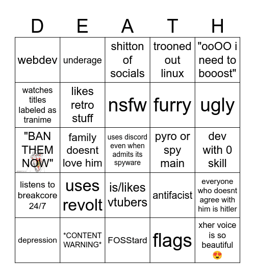 fediverse trannie edition Bingo Card