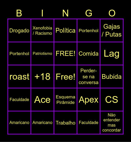Server Bingo Card