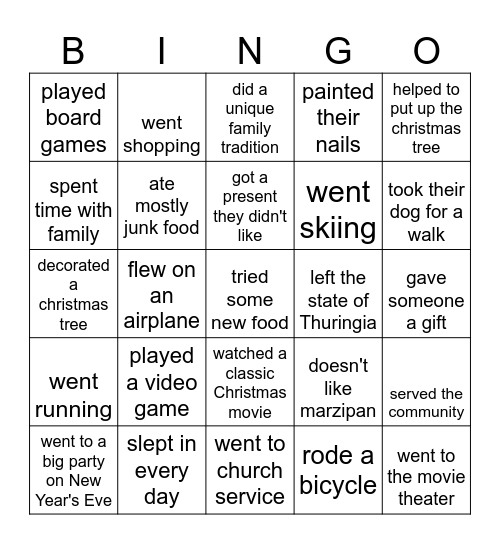 Find someone who-- Christmas Break Bingo Card