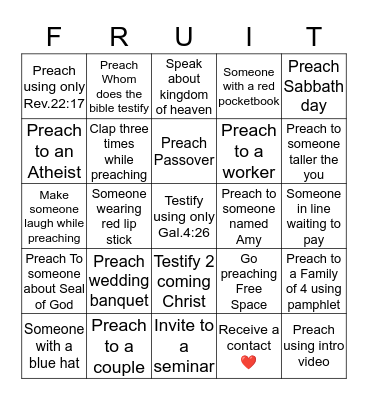 Preaching Bingo Card