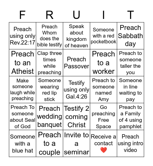 Preaching Bingo Card