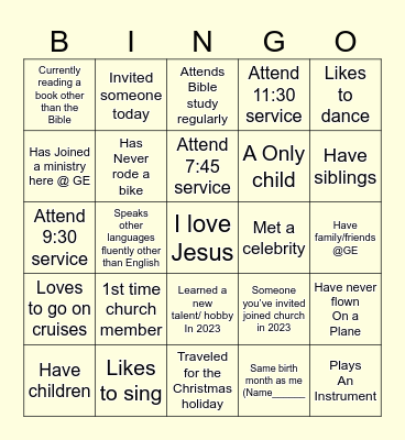 GE New Members Brunch Bingo Card