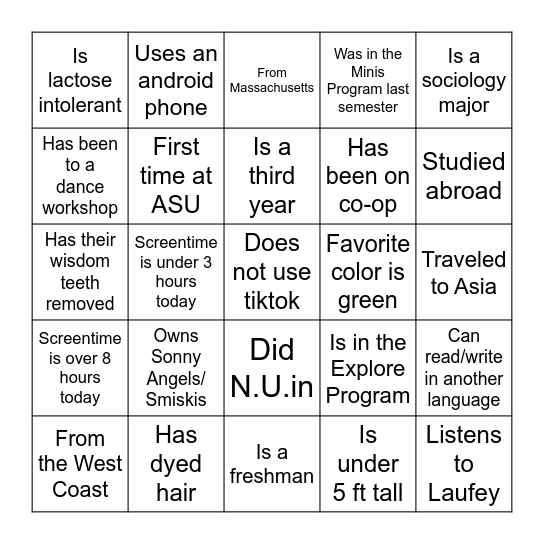 ASU Board Bingo Card