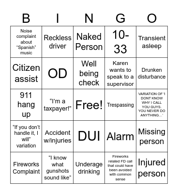 New Years Eve Night Shift Bingo Card